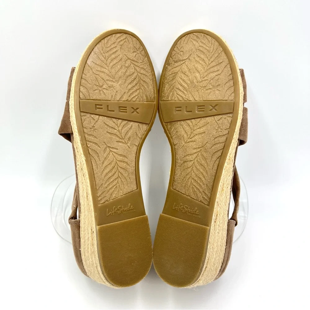 LifeStride Womens Size 9.5 Siesta Brown Espadrilles Wedges‎ Sandals Shoes NEW